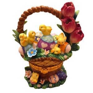 New In Box CWC Porcelain  Decorative Trinket Box Chicks Eggs Basket Hand Painted